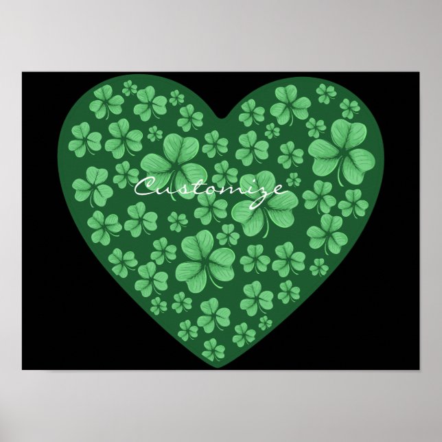 green Shamrock heart St Patrick's Day Poster (Front)