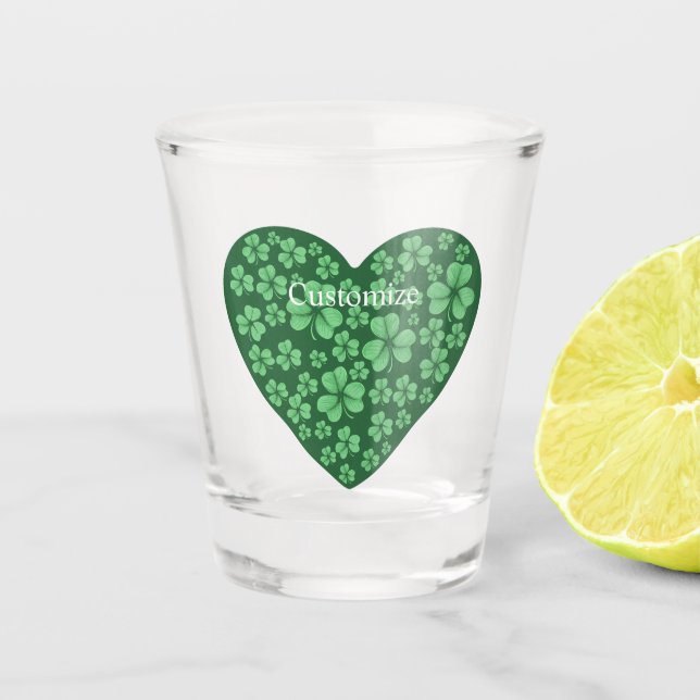 Green Shamrock heart St Patrick's Day  Shot Glass (Front)