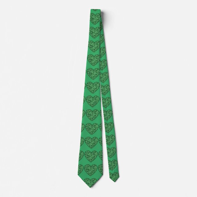 green Shamrock heart St Patrick's Day Tie (Front)