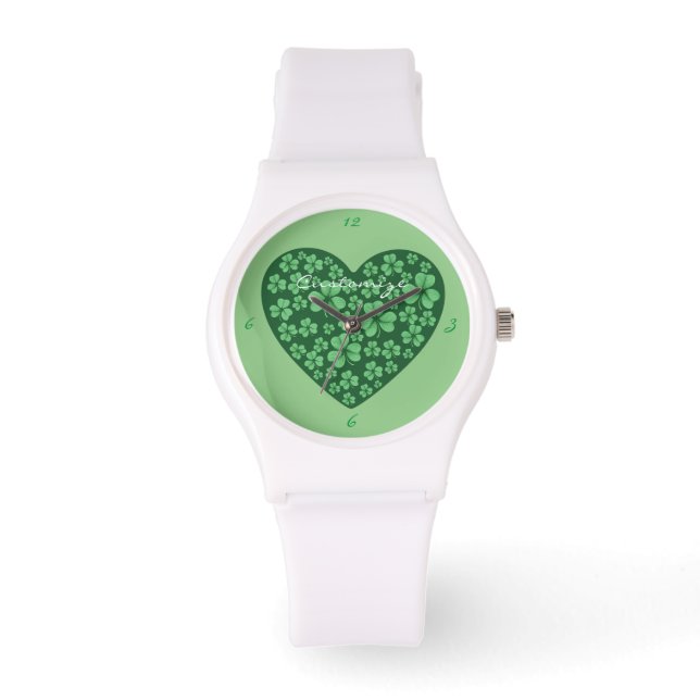 Green Shamrock Heart St Patrick's Day Watch (Front)