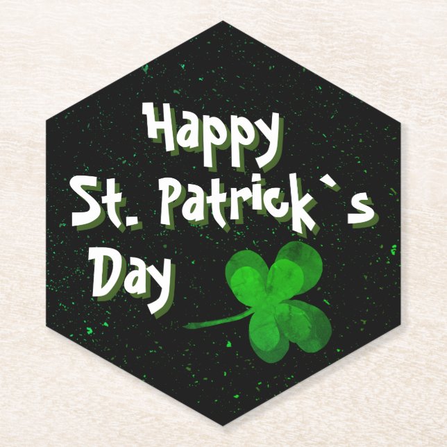 Green Shamrock Irish Happy St. Patrick`s Day  Paper Coaster (Front)