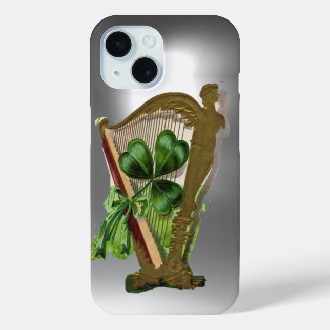 GREEN SHAMROCK IRISH HARP Grey White Case-Mate iPhone Case (Back)