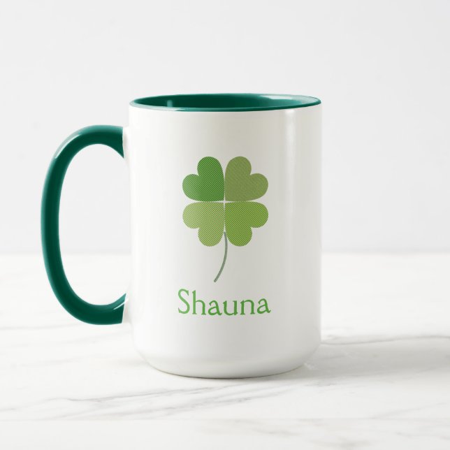 Green Shamrock Irish Personalized Drinking Mug (Left)
