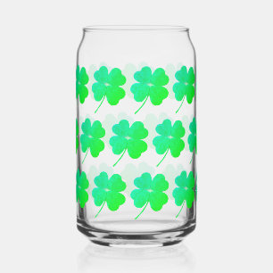Green Shamrock Irish St Patricks Day Drinkware Set Can Glass