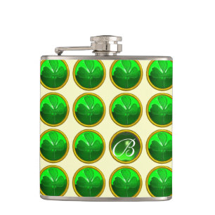 GREEN SHAMROCK JEWEL Saint Patrick's Day Monogram Hip Flask