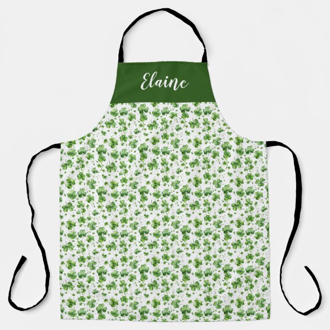 Green Shamrock Kitchen Apron Custom Gift Irish (Front)