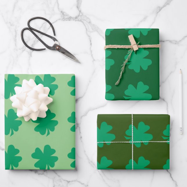 Green Shamrock Leaf Pattern St Patrick's Day 2024  Wrapping Paper Sheet (Front)