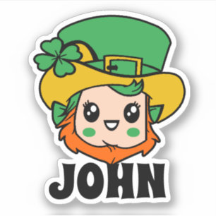 Green Shamrock Leprechaun Name Sticker