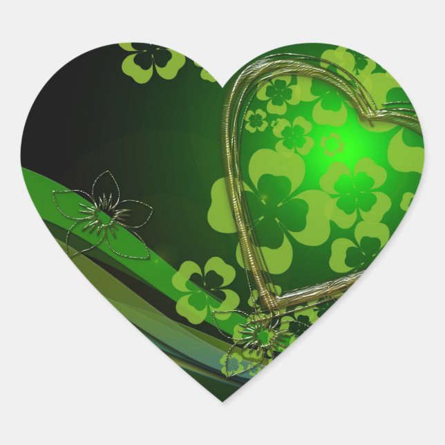 Green shamrock love heart sticker (Front)