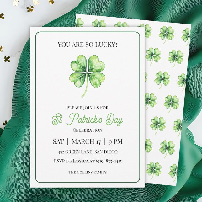 Green Shamrock Luck Simple St. Patrick's Day Party Invitation (Green Shamrock Luck Simple St. Patrick's Day Party Invitation)