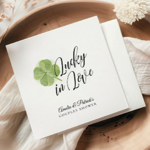 Green Shamrock Lucky in Love Bridal Shower Napkin