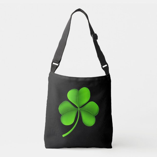Green Shamrock on Black cbbcnt Crossbody Bag (Front)