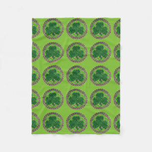 Green Shamrock On Celtic Knots Fleece Blanket