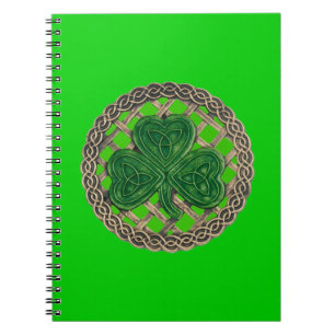 Green Shamrock On Celtic Knots Spiral Notebook
