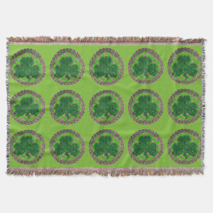 Green Shamrock On Celtic Knots Throw Blanket