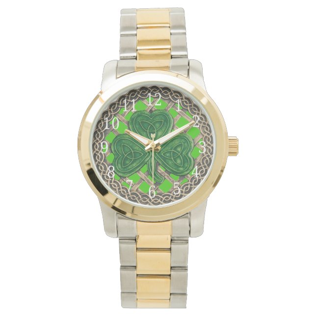 Green Shamrock On Celtic Knots Watch (Front)