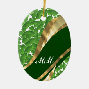 Green shamrock pattern ceramic ornament