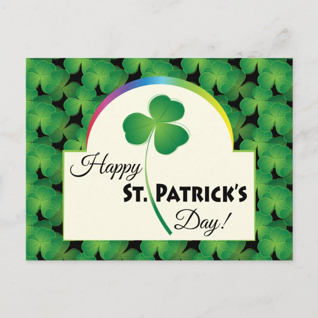 Green Shamrock Pattern, Happy St. Patrick's Day Postcard (Front)