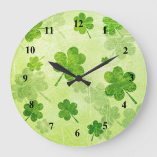 Green Shamrock Pattern Large Clock