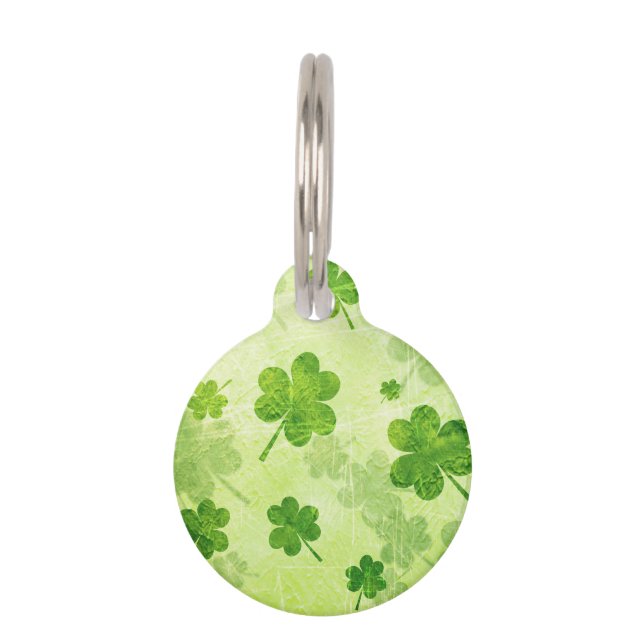 Green Shamrock Pattern Pet Tag (Front)