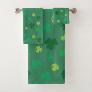 Green Shamrock Pattern St Patricks Day Bath Towel Set