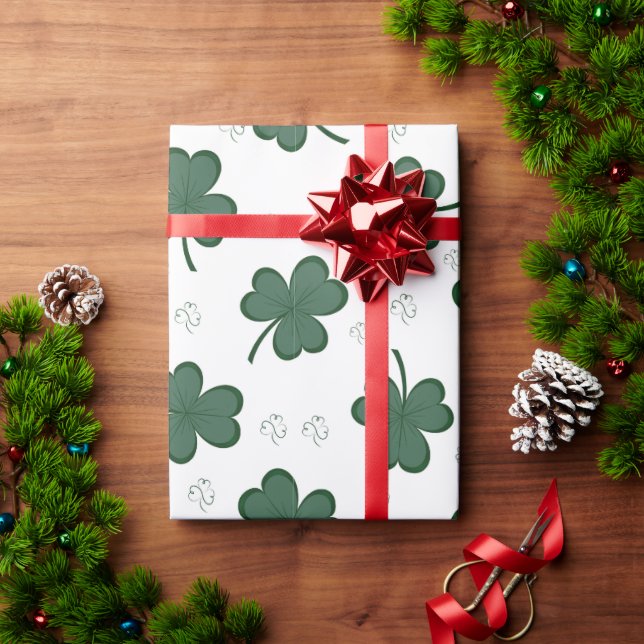 Green Shamrock Pattern St Patrick's Day Clover Wrapping Paper (Holiday Gift)