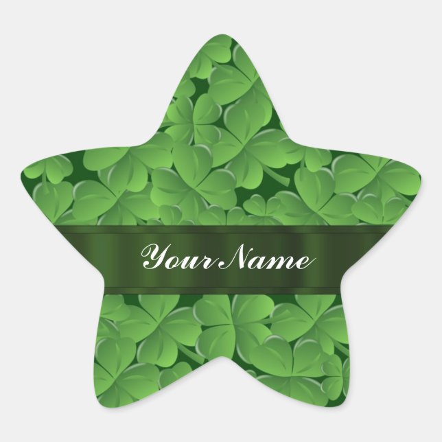 Green shamrock pattern star sticker (Front)