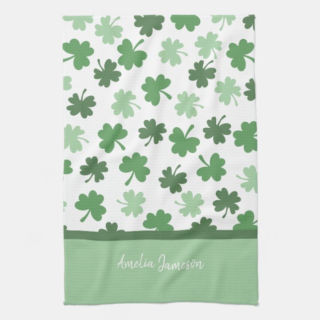 Green Shamrock patterns  St. Patrick's Day Kitchen Towel (Vertical)