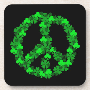 Green Shamrock Peace Sign Coasters