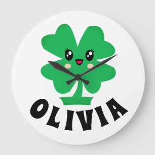 Green Shamrock Personalized Name   Large Clock