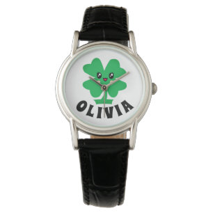 Green Shamrock Personalized Name Watch