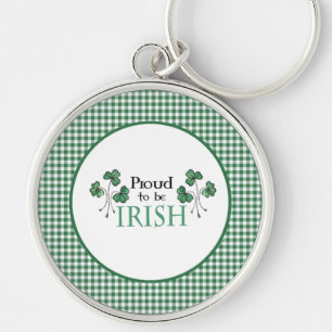 Green Shamrock Proud to be Irish Round Keychain