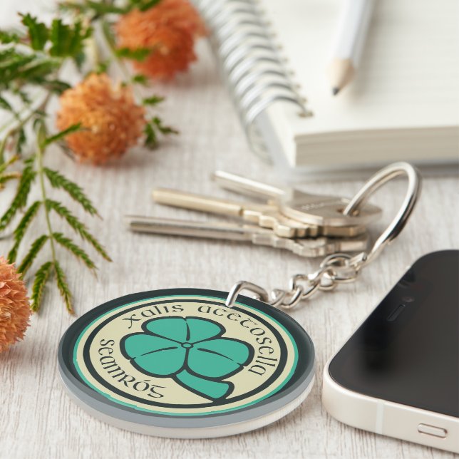 Green Shamrock Saint Patrick's Day Floral Art Keychain (Front Right)