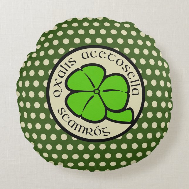 Green Shamrock Saint Patrick's Day Floral Art Round Pillow (Front)