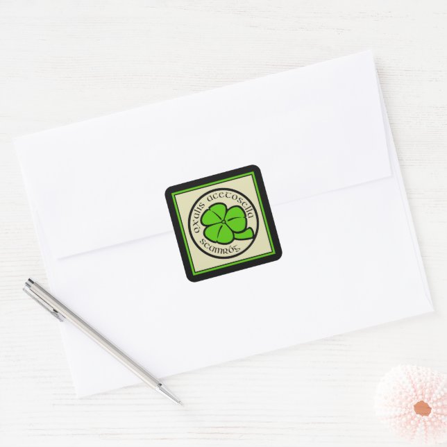 Green Shamrock Saint Patrick's Day Floral Art Square Sticker (Envelope)