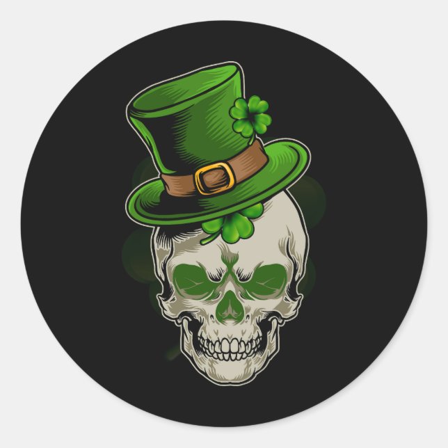 Green Shamrock Skull Irish Ireland Horror St Patri Classic Round Sticker (Front)