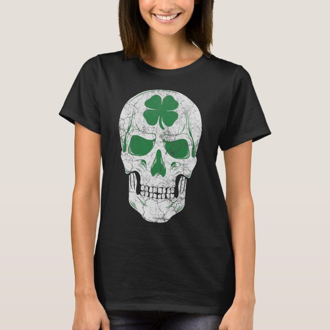 Green Shamrock Skull Irish Ireland ST PATRICKS DAY T-Shirt (Front)