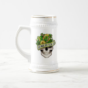Green Shamrock St Patrick Feeling Lucky Skull Beer Stein