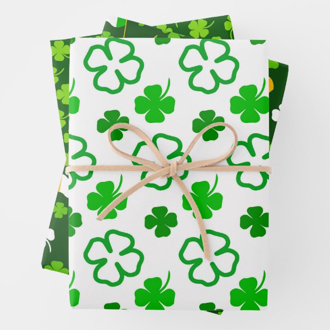 Green Shamrock st. Patrick’s Day Wrapping Paper (In situ)