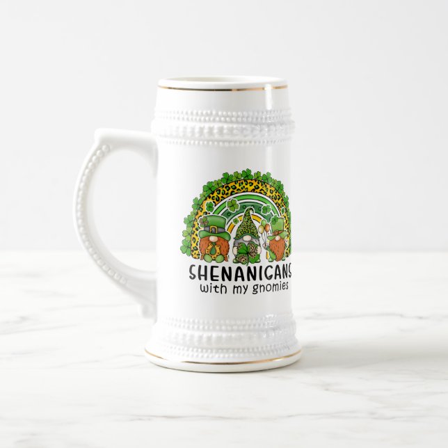 Green Shamrock St Patrick With My Gnomies Beer Stein (Left)