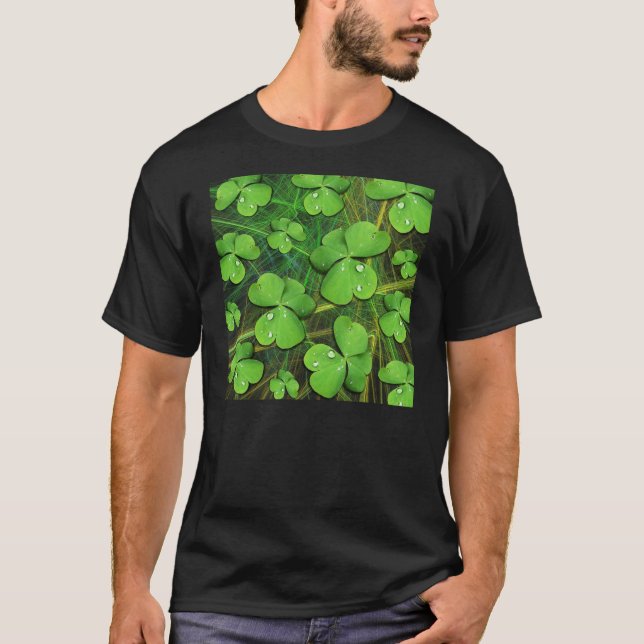 Green Shamrock St Patrick's Day Basic Dark T-Shirt (Front)