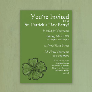Green Shamrock St. Patrick's Day Party Invitation