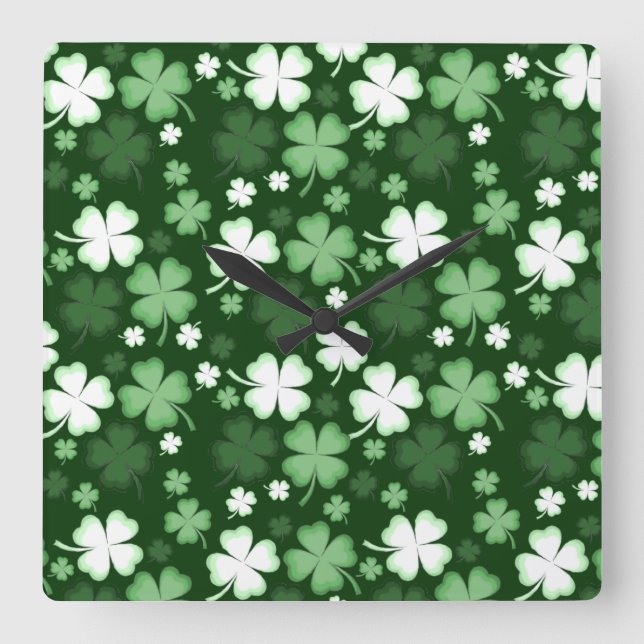 Green Shamrock, St. Patrick's Day Square Wall Clock (Front)
