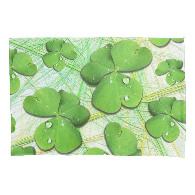 Green Shamrock St Patrick's Pillowcase (Front)