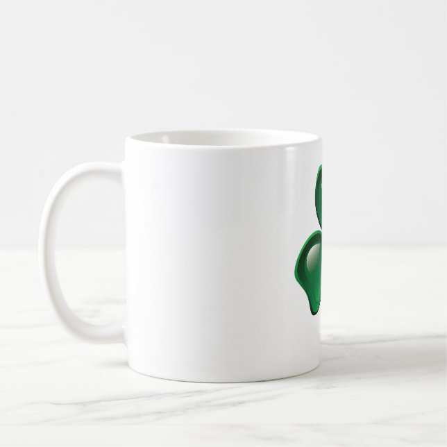 Green Shamrock Three-Leaf Clover Coffee Mug (Left)