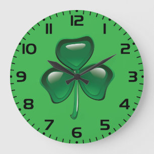 Green Shamrock Three-Leaf Clover Large Clock