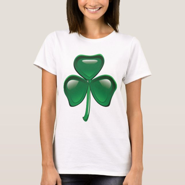 Green Shamrock Three-Leaf Clover T-Shirt (Front)
