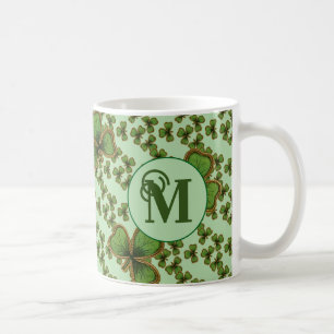 Green Shamrock Vintage Style Clovers Irish Coffee Mug