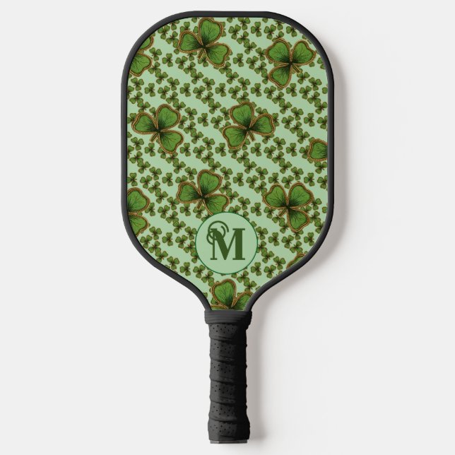 Green Shamrock Vintage Style Clovers Irish Pickleball Paddle (Front)