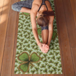 Green Shamrock Vintage Style Clovers Irish Yoga Mat